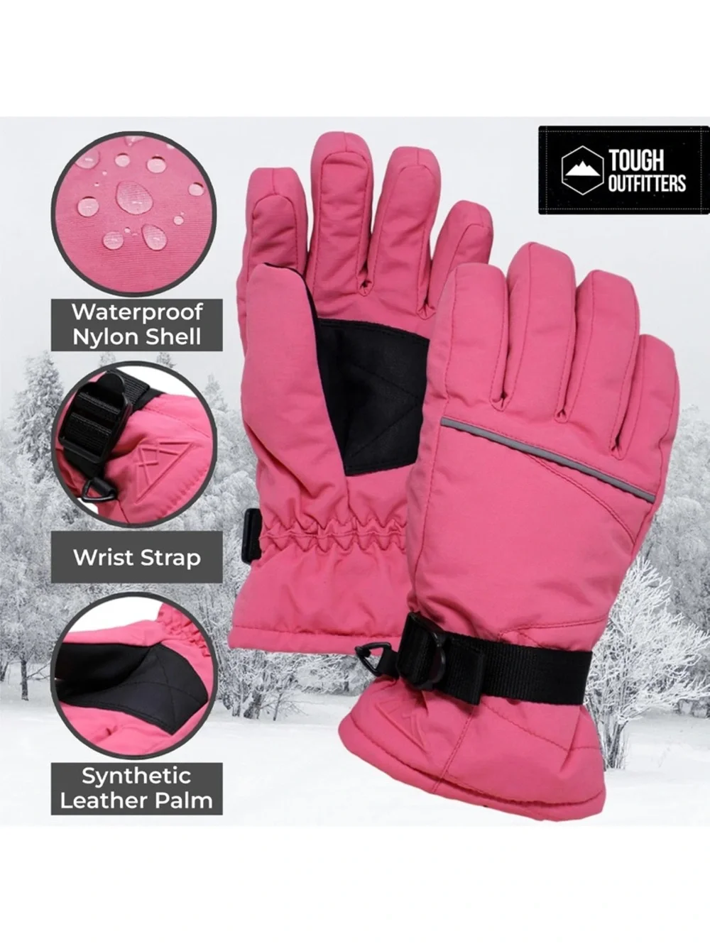 Kids Pink Insulated Winter Gloves Tough Outdoors Snow Gloves - Ski & Snow